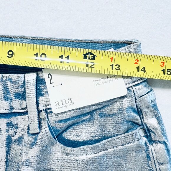a.n.a. Women's High-Rise Straight Stretch Metallic Effect Silver Jeans Sz 2 NWT - Picture 8 of 15